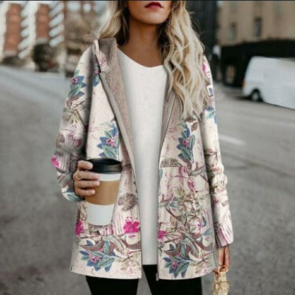 Floral Print Vegan Fur Coat - Picture 2 of 4